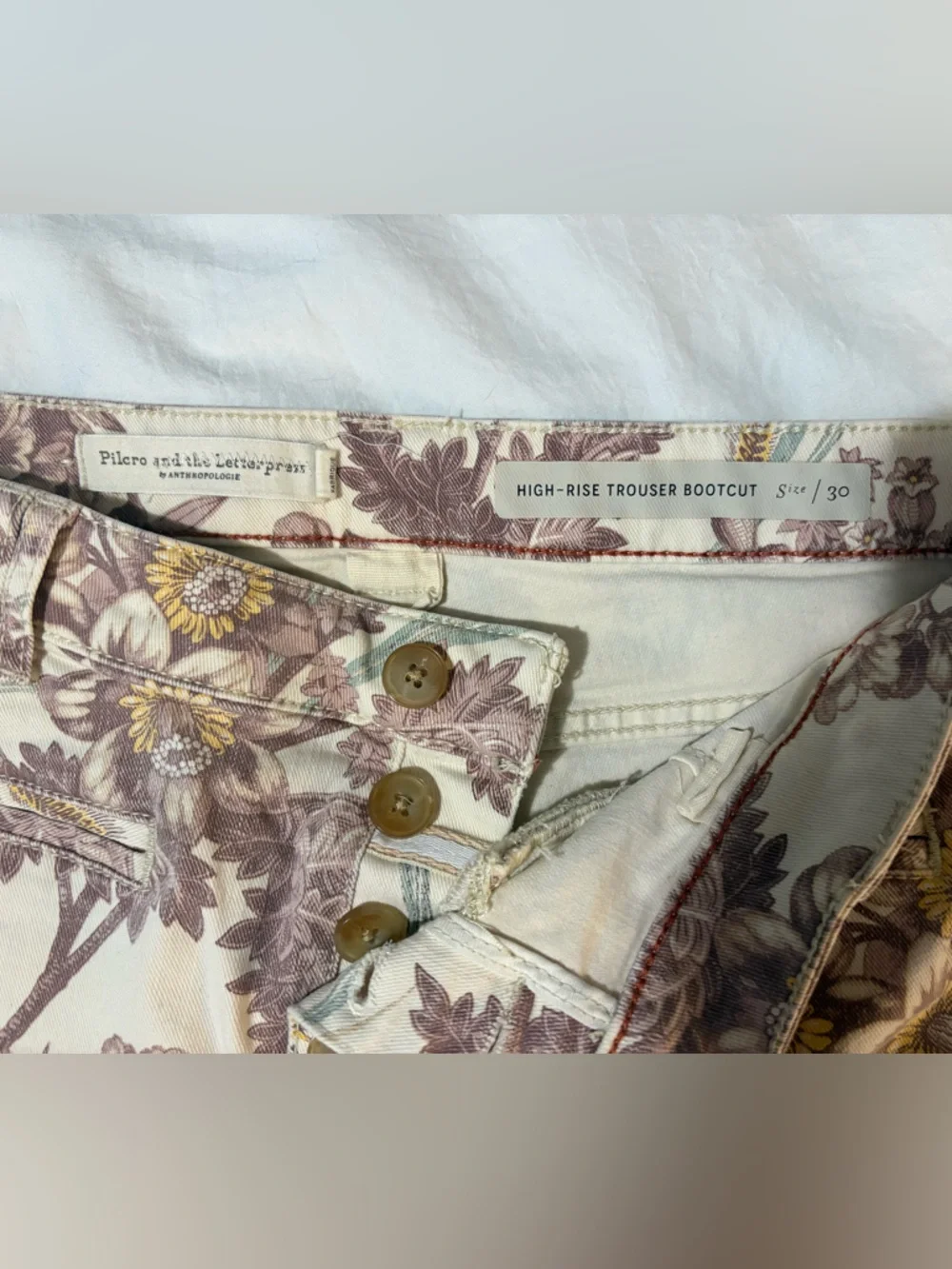Anthropologie Pilcro and the Letterpress Cream Jeans with Floral Print - Picture 2 of 3